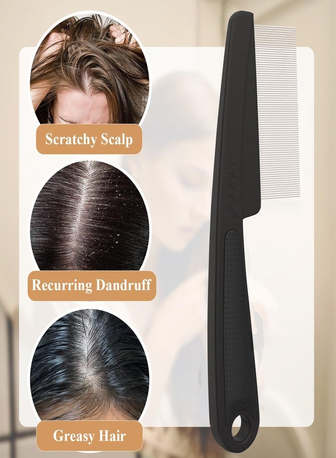 EHBELIF Dandruff Comb Fine Tooth Scalp Detox Comb Lice for Women, Men & Kids Stainless Steel Scalp Detoxing, Sweep & Massage Hair Brush Tool for Hair Care (Black 1PC) - Image 5